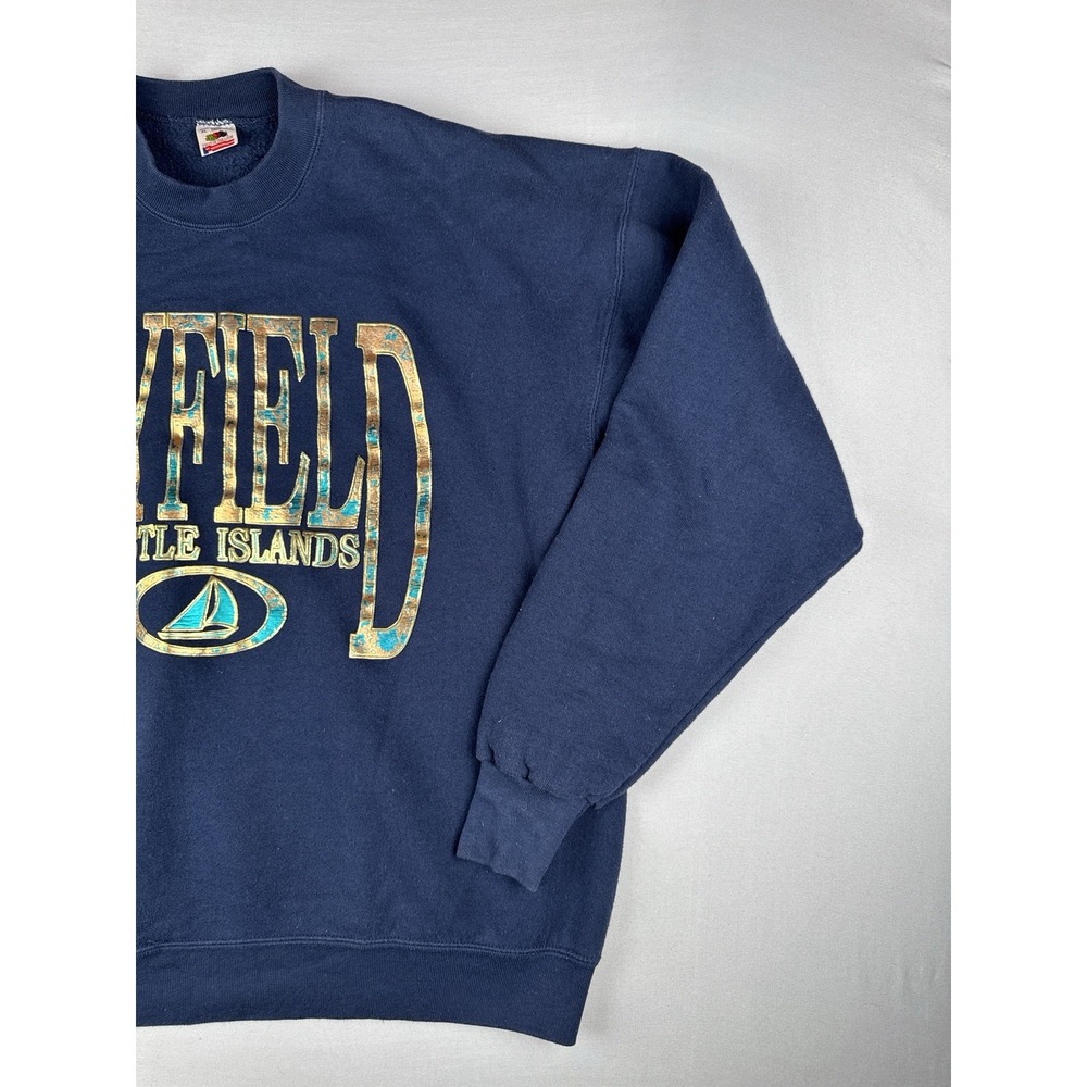 Vintage 90s Bayfield WI Apostle Islands Sweatshirt USA Made XL Navy - Picture 3 of 9